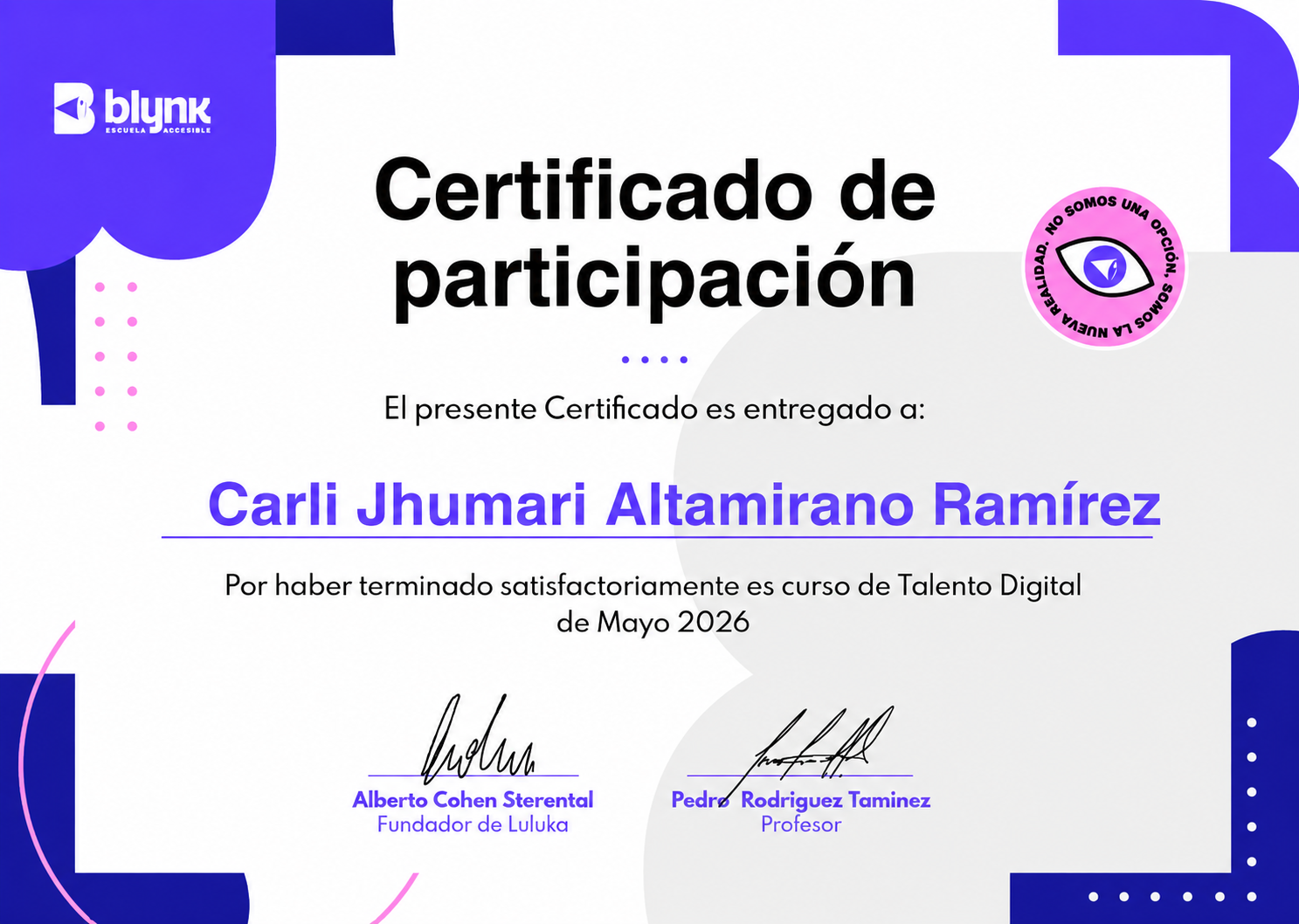Certificado Talento Digital Carli Altamirano