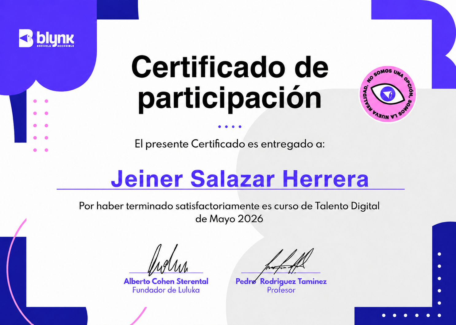 Certificado Talento Digital Jeiner Salazar